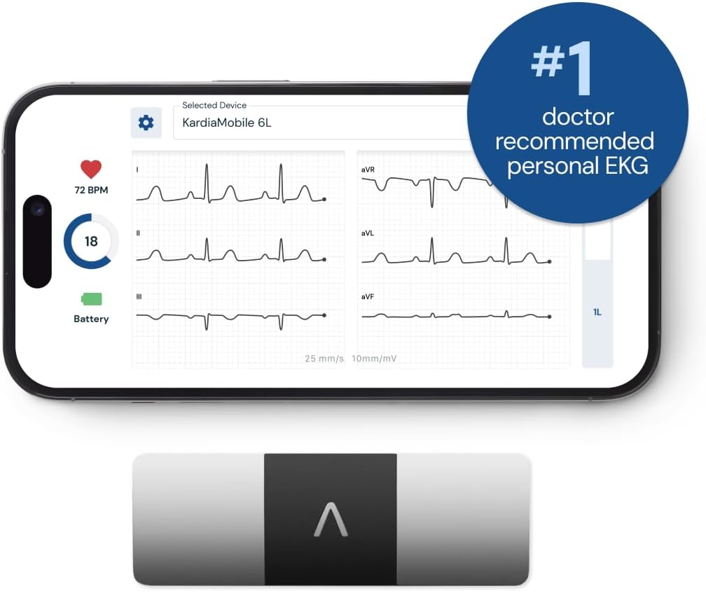 AliveCor KardiaMobile 6-Lead Personal EKG Monitor – Six Views of The Heart – Detects AFib and Irregular Arrhythmias – Instant Results in 30 Seconds – Works with Most Smartphones