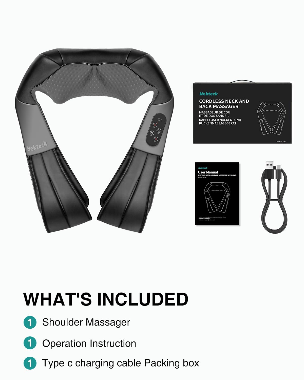 Nekteck Shiatsu Neck Massager for Pain Relief Deep Tissue with Heat, 3D Kneading Massage Pillow Back Shoulder Massagerfor Body Muscle, Plug-in Use for Home Office Car, Gifts for Mom Dad Him Her