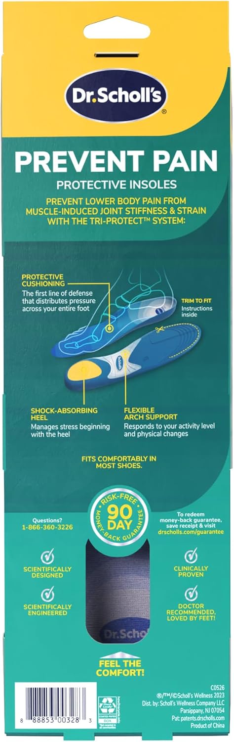 Dr. Scholl's Prevent Pain Protective Insoles, Protect Against Foot, Knee, Lower Back Pain, Promote Foot Health & Wellness, Trim to Fit Insert, Men Shoe Size 8-14, 1 Pair