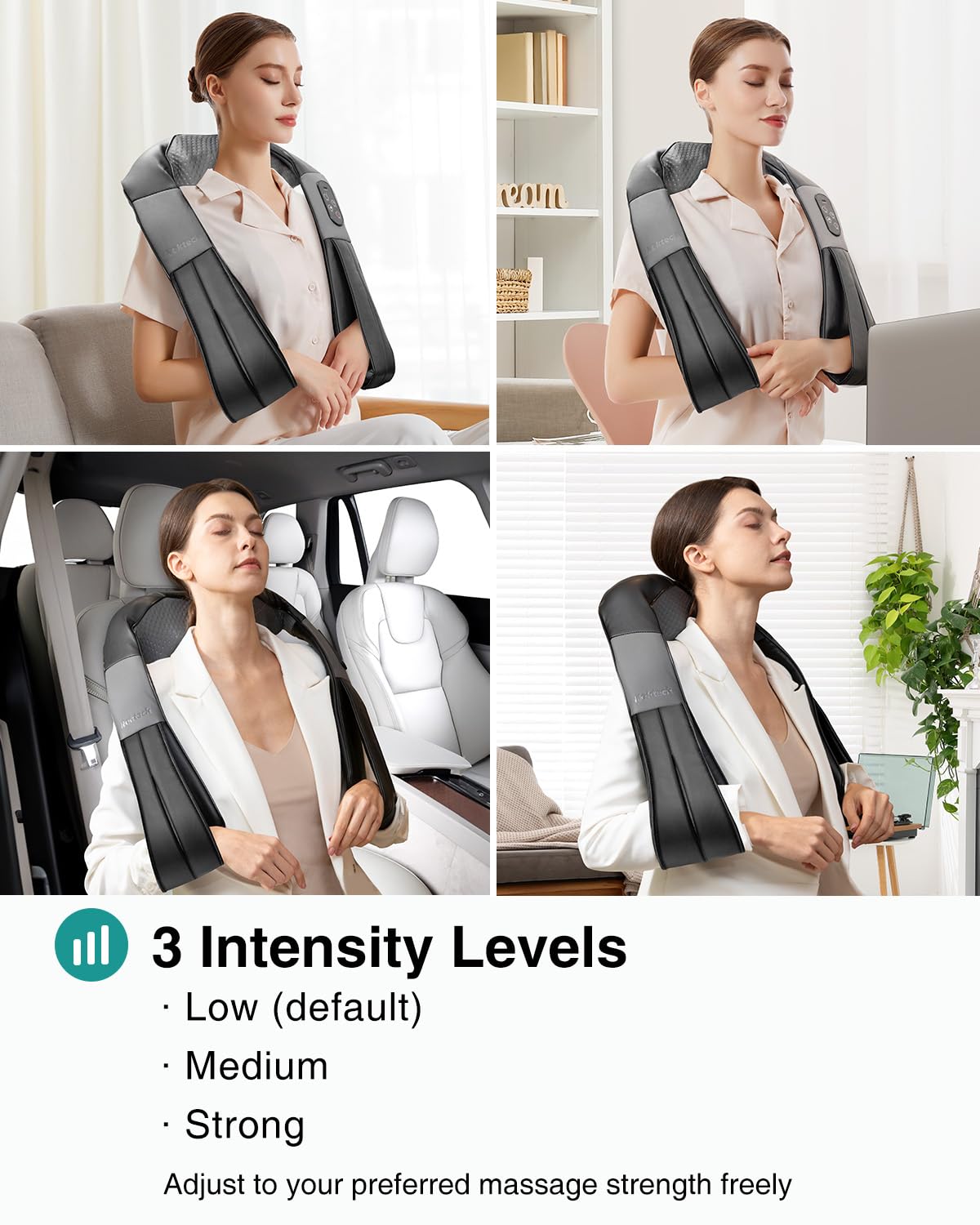 Nekteck Shiatsu Neck Massager for Pain Relief Deep Tissue with Heat, 3D Kneading Massage Pillow Back Shoulder Massagerfor Body Muscle, Plug-in Use for Home Office Car, Gifts for Mom Dad Him Her