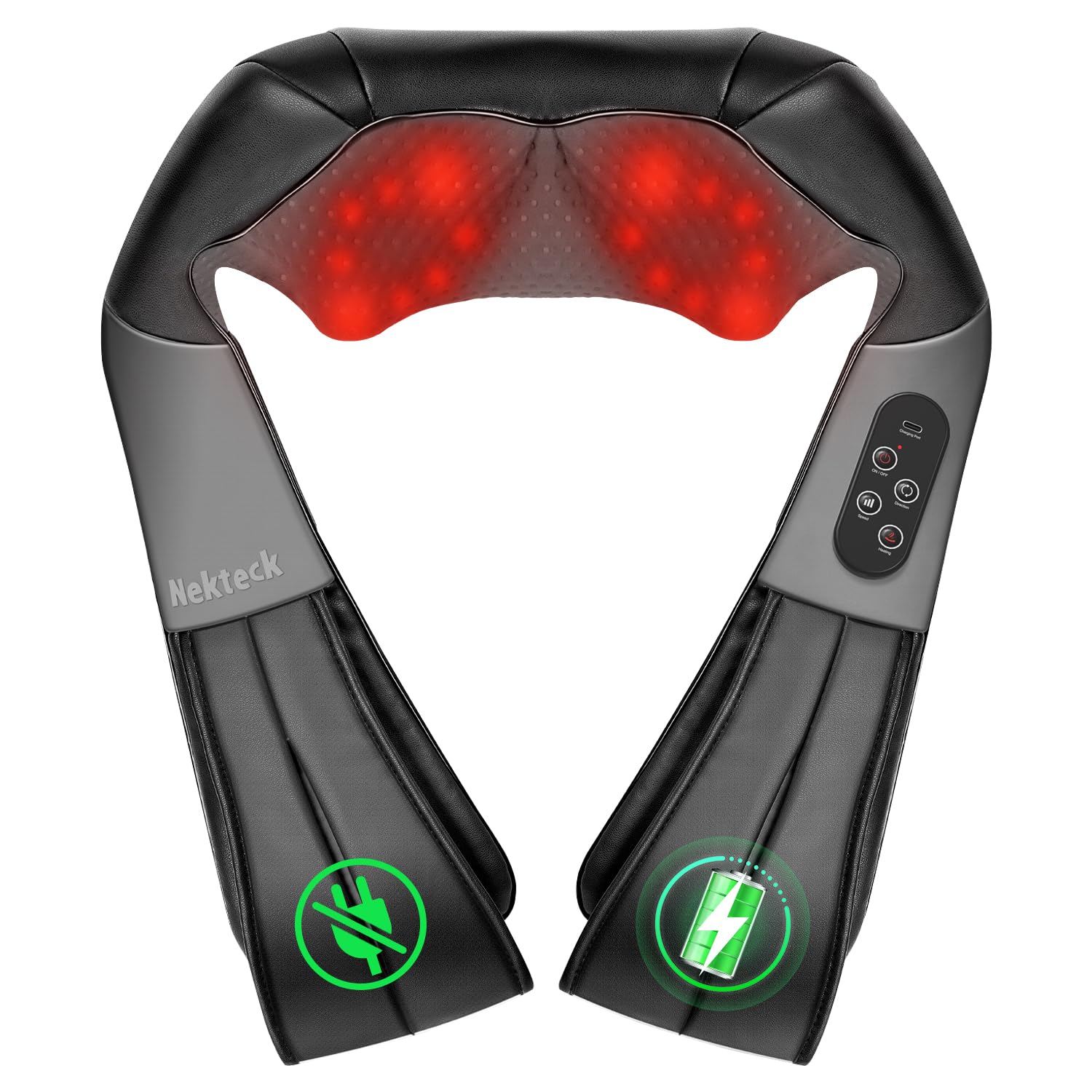 Nekteck Shiatsu Neck Massager for Pain Relief Deep Tissue with Heat, 3D Kneading Massage Pillow Back Shoulder Massagerfor Body Muscle, Plug-in Use for Home Office Car, Gifts for Mom Dad Him Her