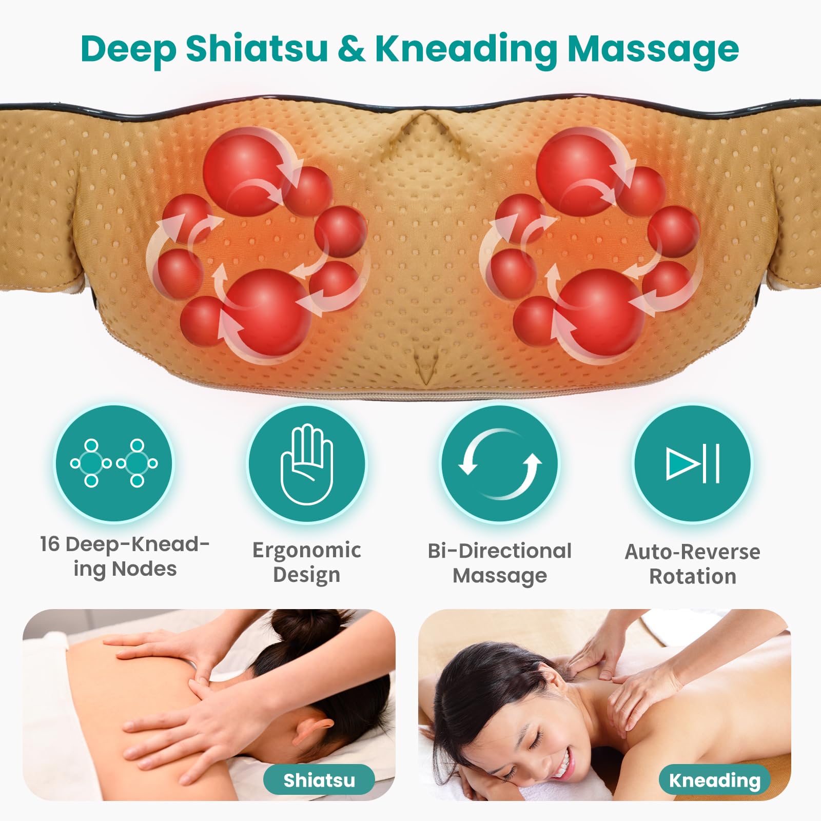 Nekteck Shiatsu Neck Massager for Pain Relief Deep Tissue with Heat, 3D Kneading Massage Pillow Back Shoulder Massagerfor Body Muscle, Plug-in Use for Home Office Car, Gifts for Mom Dad Him Her