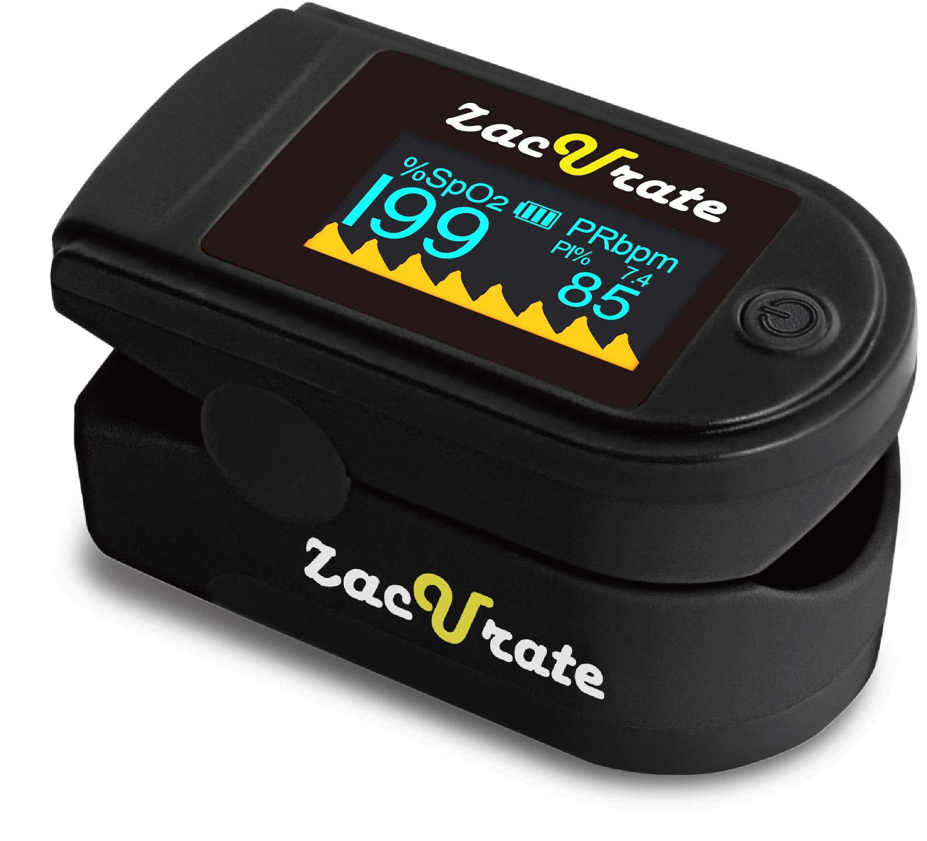 Zacurate Pro Series 500DL Fingertip Pulse Oximeter Blood Oxygen Saturation Monitor with Silicone Cover, Batteries and Lanyard (Royal Black)