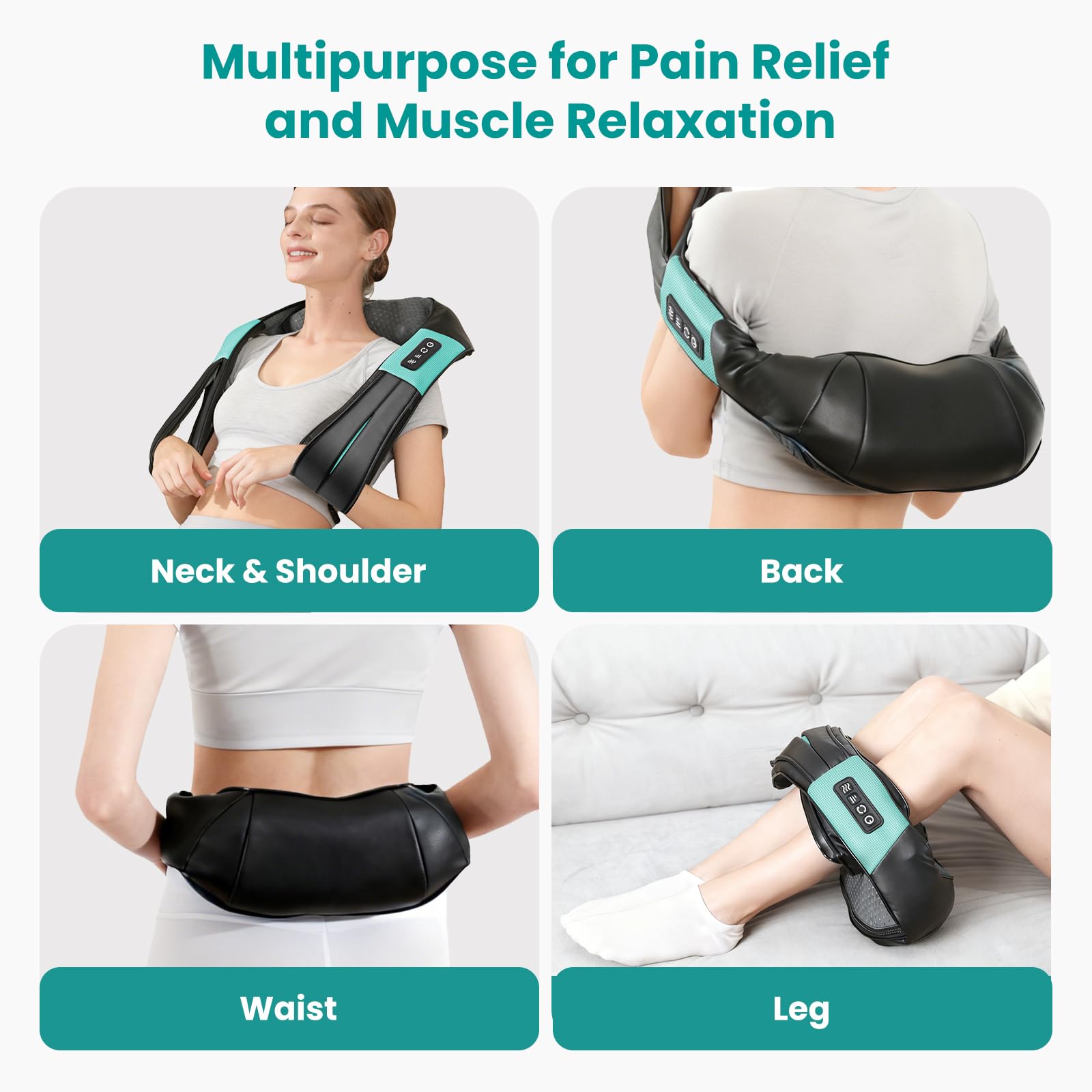 Nekteck Shiatsu Neck Massager for Pain Relief Deep Tissue with Heat, 3D Kneading Massage Pillow Back Shoulder Massagerfor Body Muscle, Plug-in Use for Home Office Car, Gifts for Mom Dad Him Her