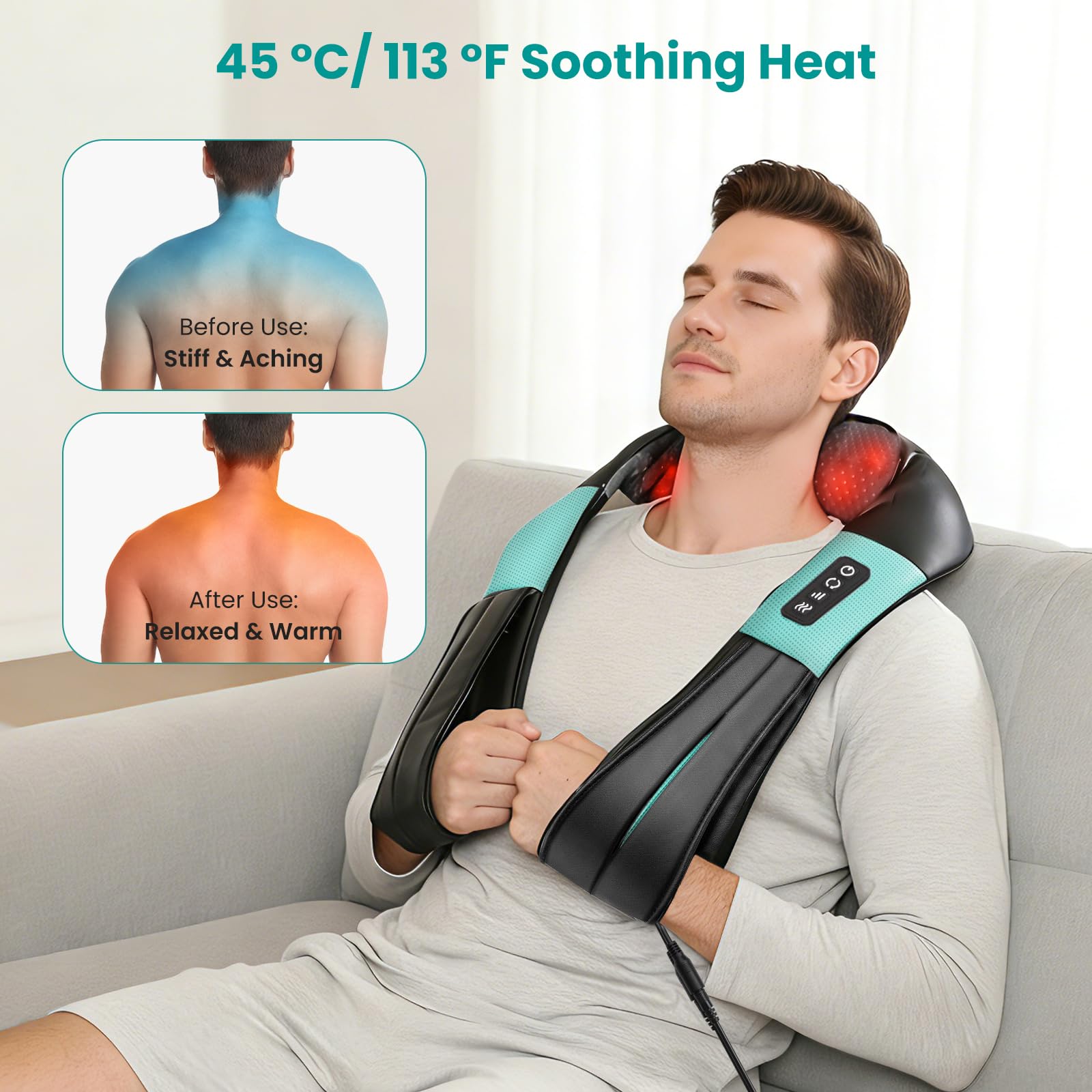 Nekteck Shiatsu Neck Massager for Pain Relief Deep Tissue with Heat, 3D Kneading Massage Pillow Back Shoulder Massagerfor Body Muscle, Plug-in Use for Home Office Car, Gifts for Mom Dad Him Her