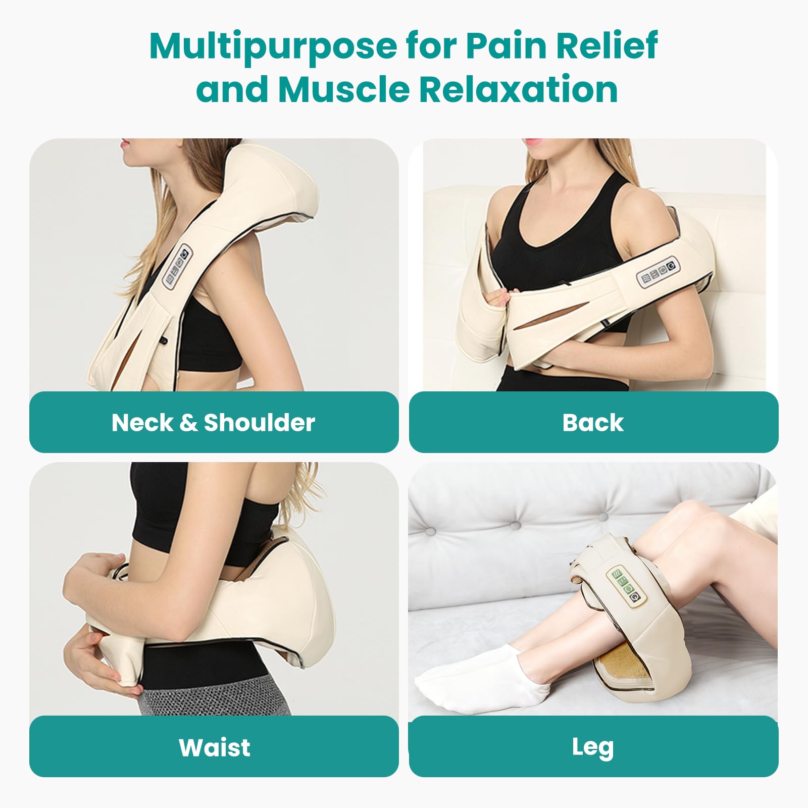 Nekteck Shiatsu Neck Massager for Pain Relief Deep Tissue with Heat, 3D Kneading Massage Pillow Back Shoulder Massagerfor Body Muscle, Plug-in Use for Home Office Car, Gifts for Mom Dad Him Her