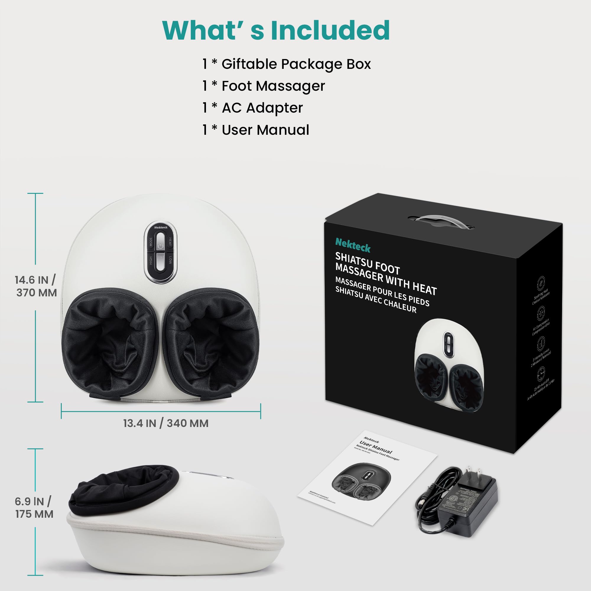 Nekteck Shiatsu Foot Massager with Heat, FSA Eligible Deep Kneading Therapy Air Compression, HSA Feet Massage Improve Blood Circulation Foot Wellness Soothing Pain Relief, Relax for Home Office Use