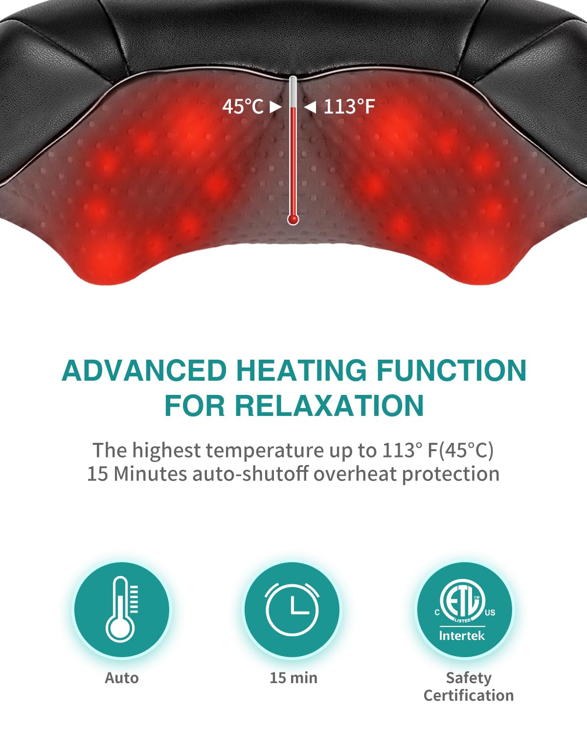 Nekteck Shiatsu Neck Massager for Pain Relief Deep Tissue with Heat, 3D Kneading Massage Pillow Back Shoulder Massagerfor Body Muscle, Plug-in Use for Home Office Car, Gifts for Mom Dad Him Her