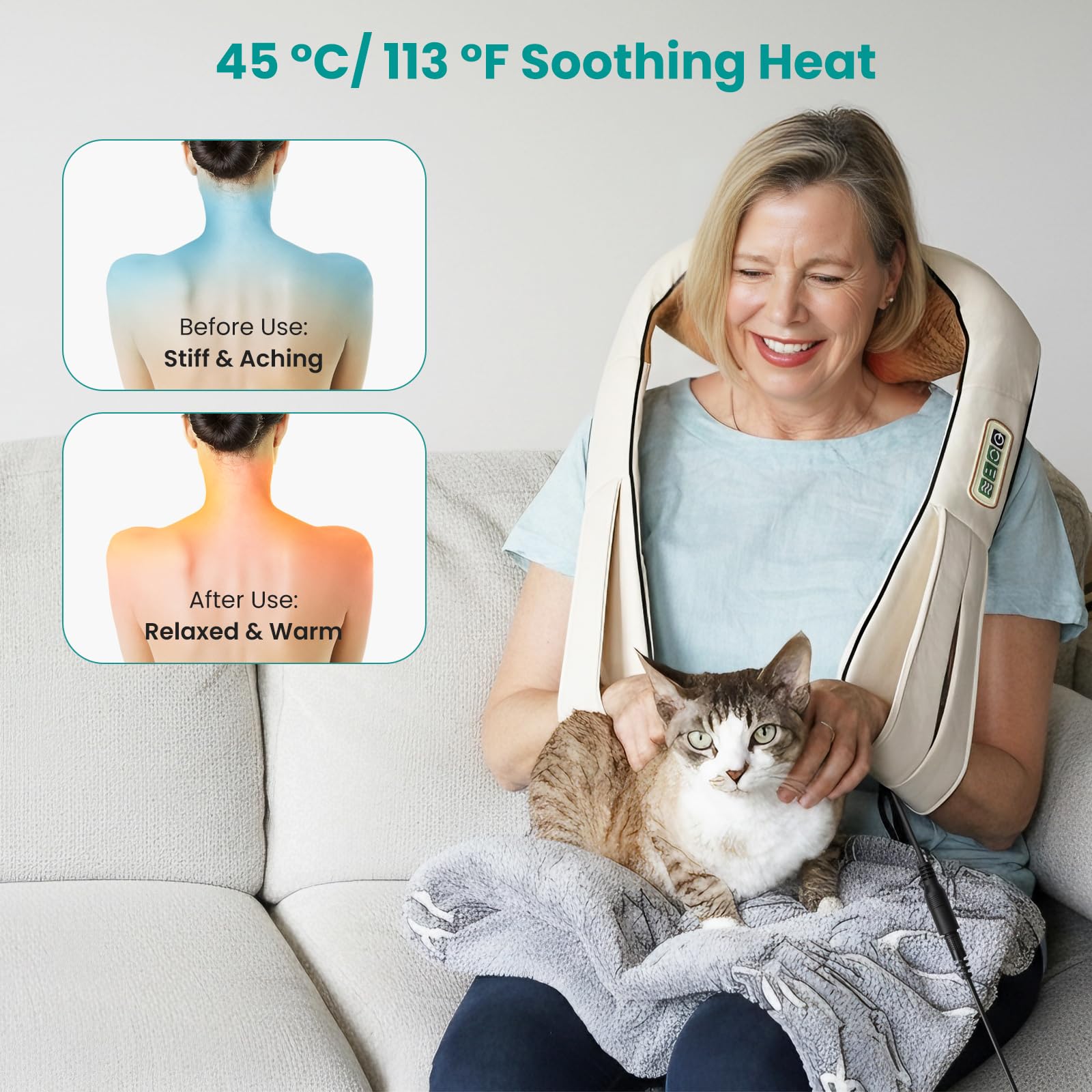 Nekteck Shiatsu Neck Massager for Pain Relief Deep Tissue with Heat, 3D Kneading Massage Pillow Back Shoulder Massagerfor Body Muscle, Plug-in Use for Home Office Car, Gifts for Mom Dad Him Her