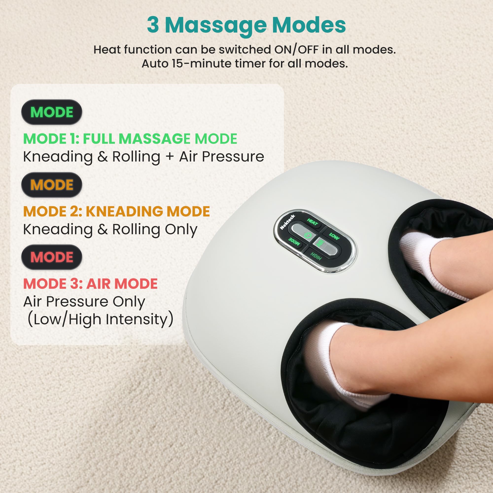Nekteck Shiatsu Foot Massager with Heat, FSA Eligible Deep Kneading Therapy Air Compression, HSA Feet Massage Improve Blood Circulation Foot Wellness Soothing Pain Relief, Relax for Home Office Use