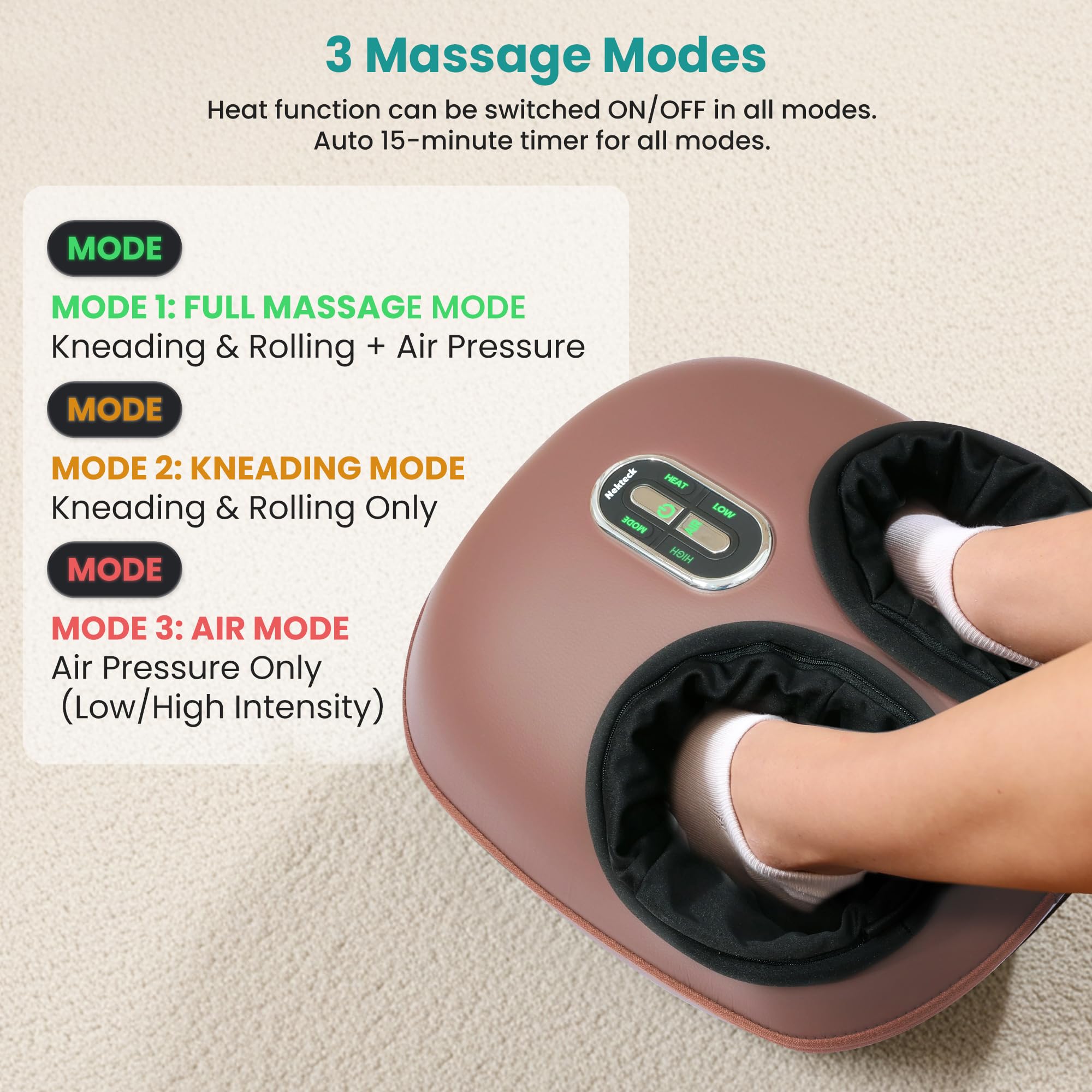 Nekteck Shiatsu Foot Massager with Heat, FSA Eligible Deep Kneading Therapy Air Compression, HSA Feet Massage Improve Blood Circulation Foot Wellness Soothing Pain Relief, Relax for Home Office Use